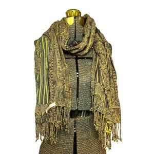 Collection Eighteen Womens Fashion Scarf 69" Tassel Fringe Green Brown